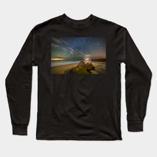 Three Cliffs Bay, Gower at Night with Sirius Long Sleeve T-Shirt